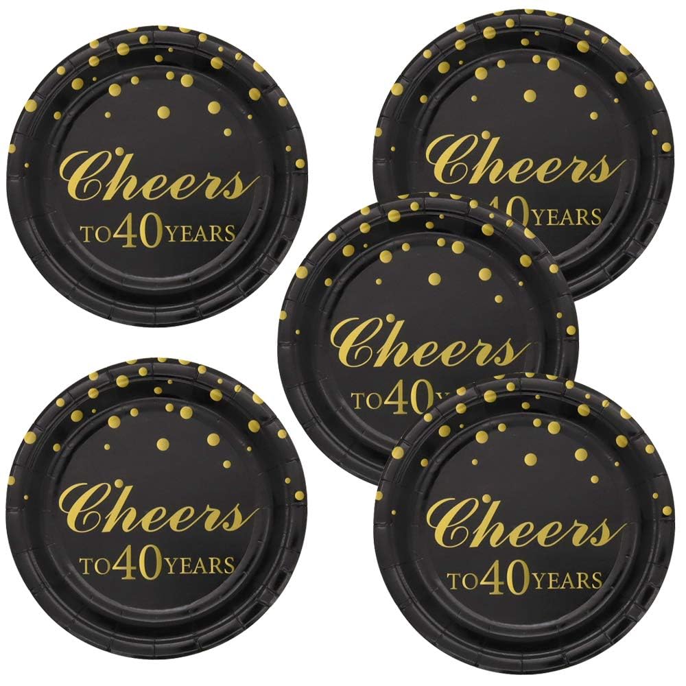 Pandecor 40th Birthday Party Supplies,50 PCS Cheers to 40 Years Disposable 7 Inch Paper Plates Dessert Plates for 40 Years Anniversary Party