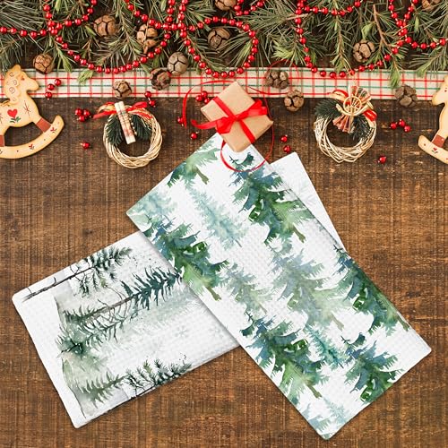 KGHYT Green Tree Snow Christmas Kitchen Towels Set of 2 16x24 Inches