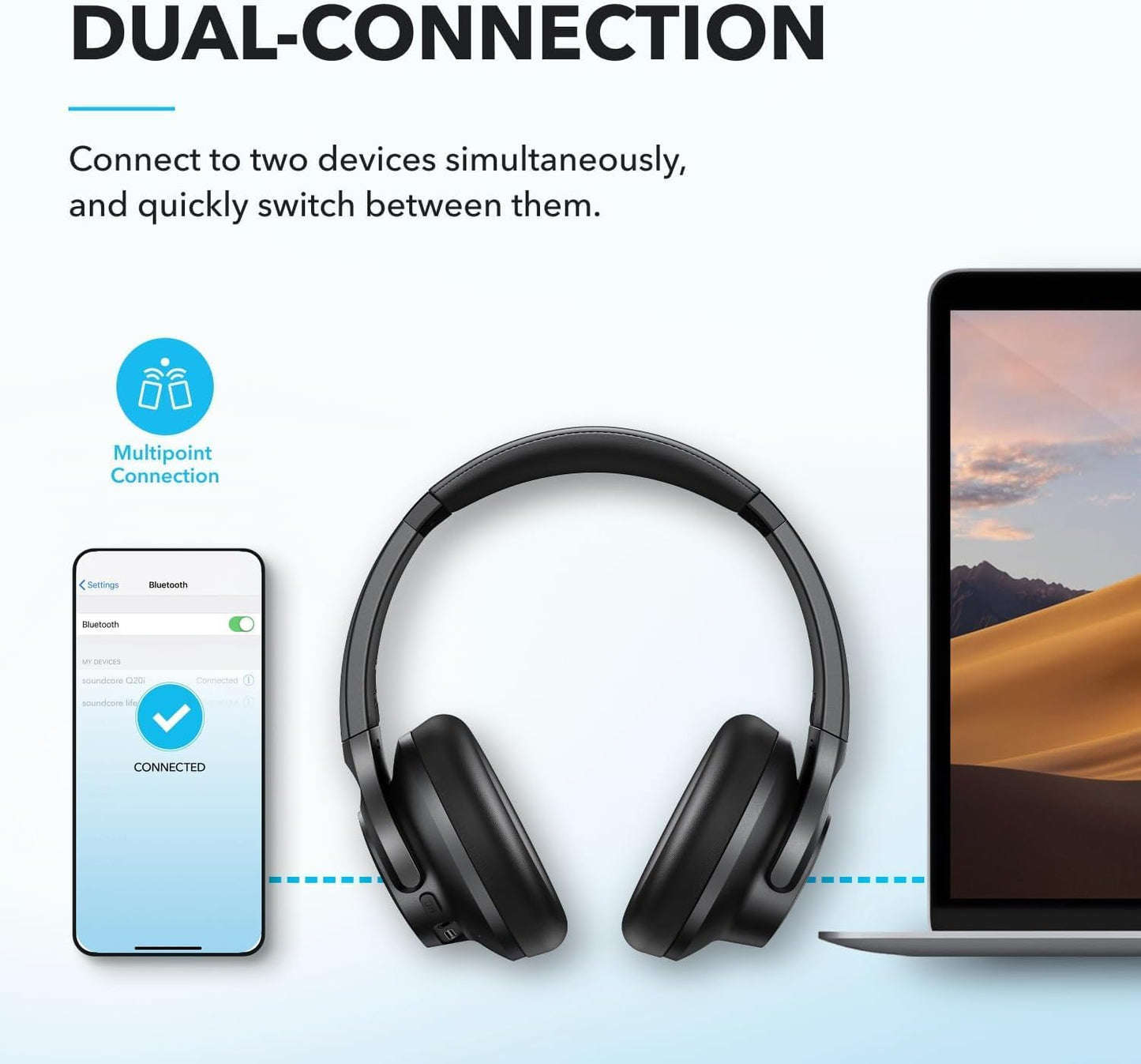 Soundcore by Anker Q20i Wireless Over-Ear Headphones - Hybrid Active Noise Cancelling, 40H Playtime, Hi-Res Audio, Black