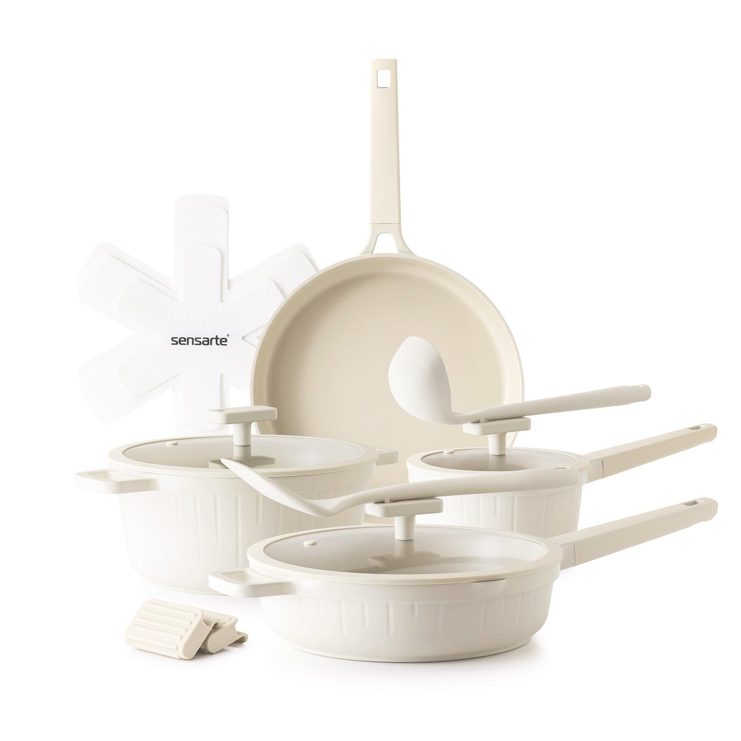 SENSARTE Ceramic Cookware Set Non-toxic 14 Pcs, Nonstick Pots and Pans Set, Dishwasher Safe Induction Cookware, Healthy Kitchen Cooking Set, PFOA/PFAS/PTFE Free
