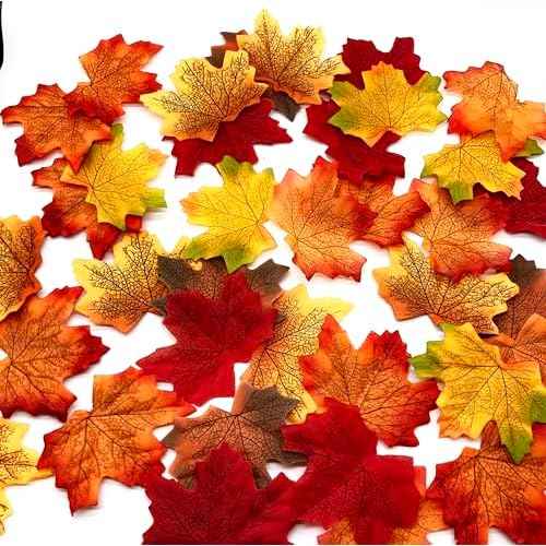 Aliotech 250PCS Multicolor Color Artificial Maple Leaves Fall Leaves for Art Scrapbooking Weddings House Decorations Props Crafts Christmas Party Thanksgiving Day(3.1 inch)