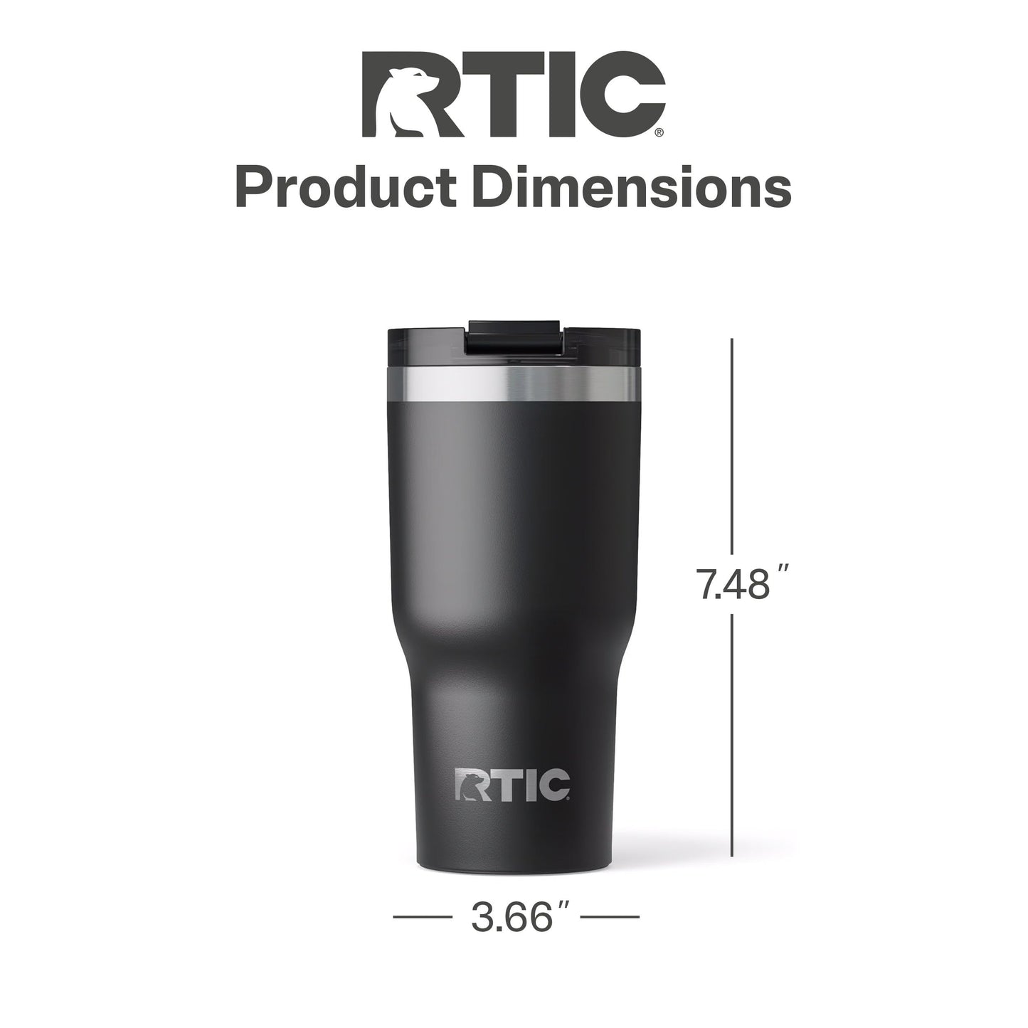RTIC 20oz Essential Tumbler with Lid, Ceramic Lined, Insulated, Stainless Steel, Metal, Double Wall Vacuum-Insulation, Travel Cup for Iced Coffee, Tea, Hot and Cold Drink, Black