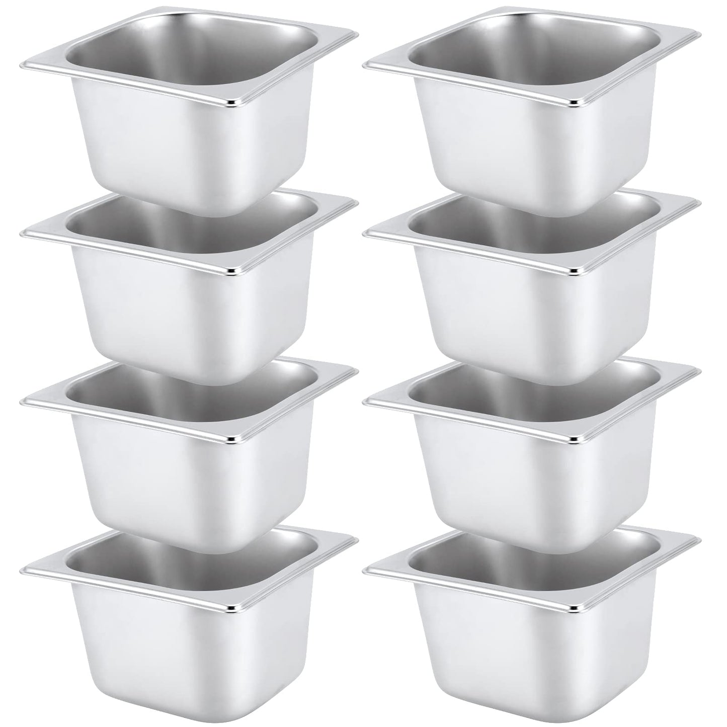 JAPCHET 8 Pack 1/6 Size 2-1/2 Inch Deep Steam Pan, Steam Table Chafer Pan, Stainless Steel Hotel Pan Food Pan for Buffet, Restaurants, Catering