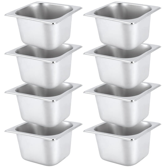 JAPCHET 8 Pack 1/6 Size 2-1/2 Inch Deep Steam Pan, Steam Table Chafer Pan, Stainless Steel Hotel Pan Food Pan for Buffet, Restaurants, Catering