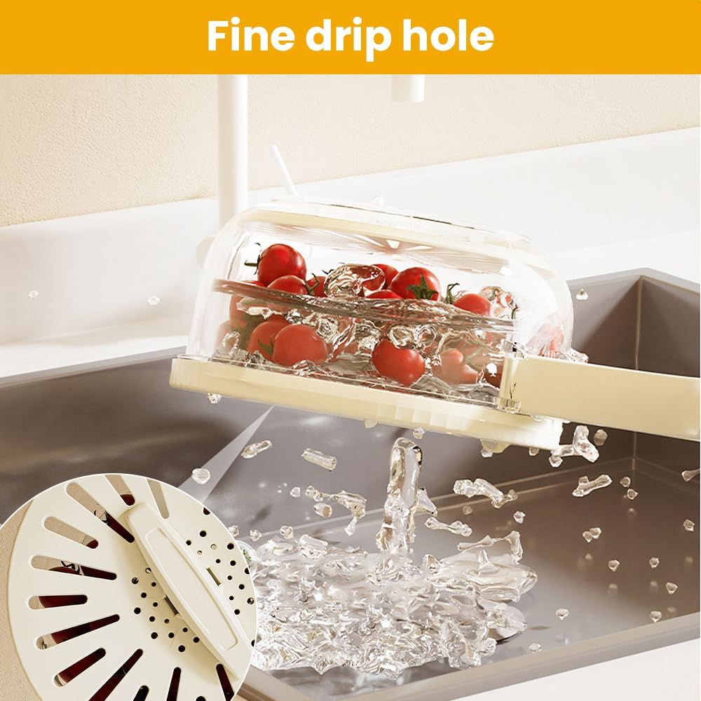 Skiennix Multifunctional Fruit Washing Bowl - 2025 Strainer Container with Lid & Handle (Brown)