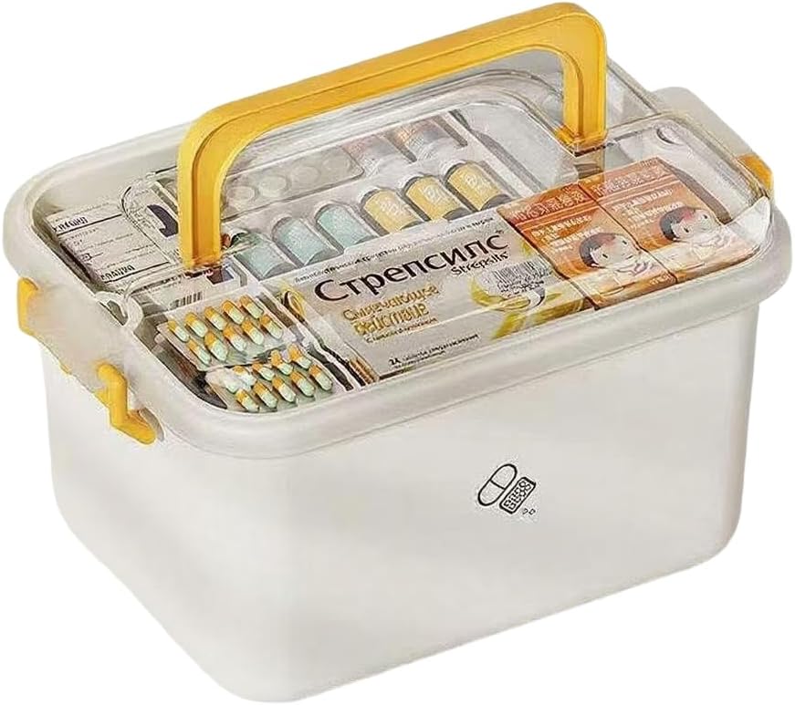 Plastic Medicine Storage Organizer - Multipurpose First Aid Box with Removable Tray | Large Size for Home, Office & Travel