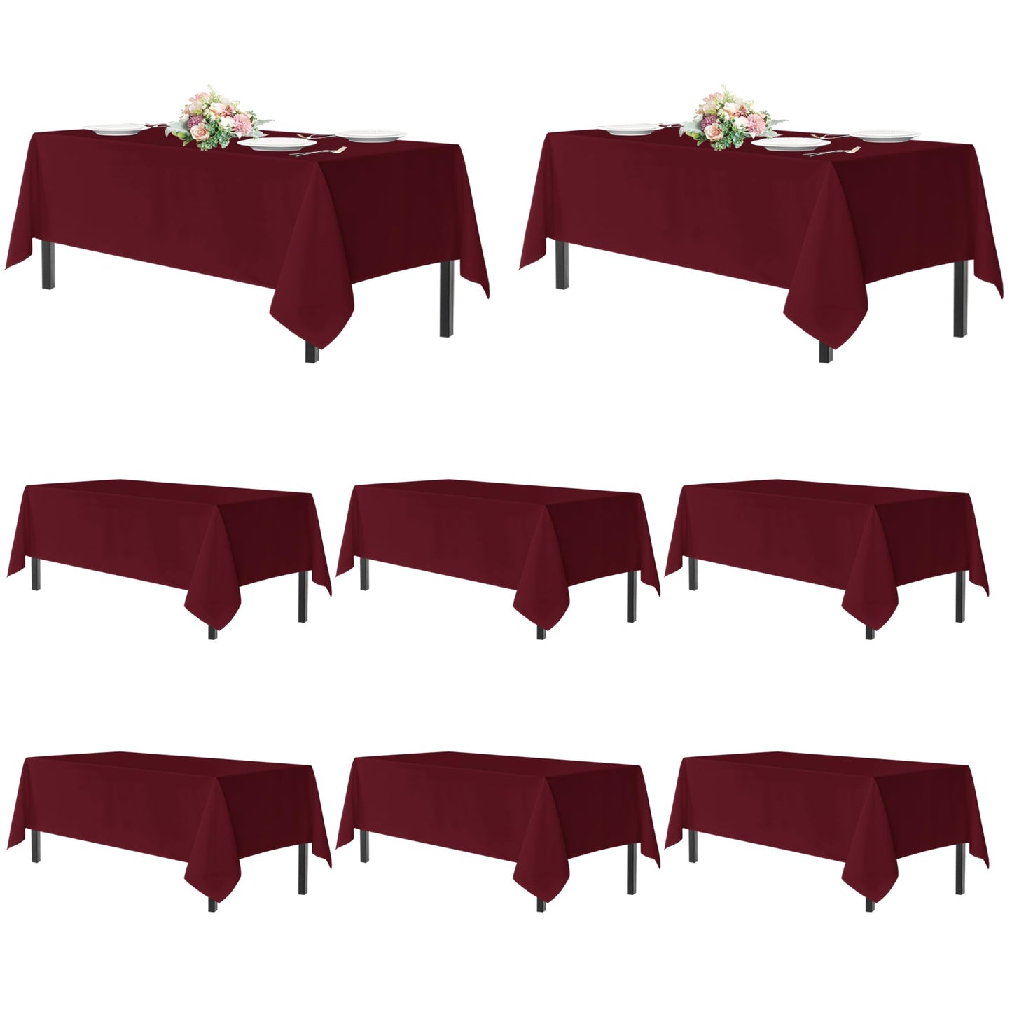 sancua Tablecloths for 8 Foot Rectangle Tables, 8 Pack - Washable Polyester Fabric Table Cloth for Chirstmas Party, Birthday, Banquet Reception, 60x120 Inch Burgundy