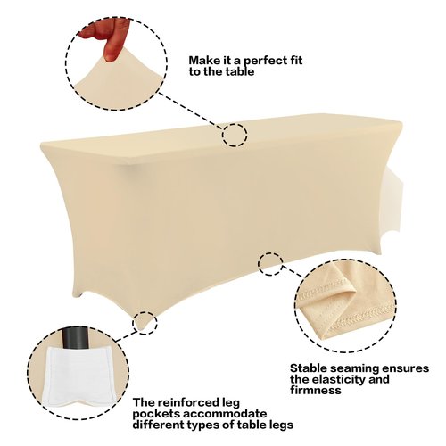 IVAPUPU 4FT Table Cloth for Rectangular Fitted Events Stretch Champagne Table Covers Washable Cover Spandex Tablecloth Protector for Party, Wedding, Cocktail, Banquet, Festival