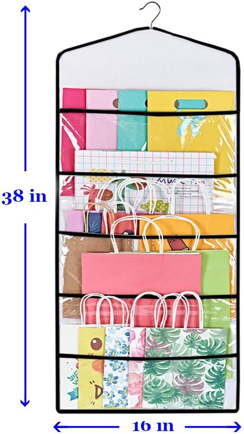 ProPik Gift Bag Storage Organizer - Double-Sided with Multiple Pockets | 38 x 16 Inch PVC (Black)