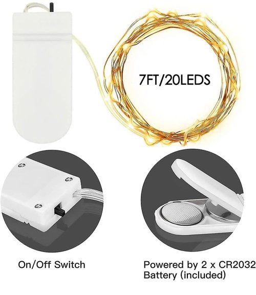 24 Pack Fairy Lights Battery Operated 7 Feet 20 Led Christmas Twinkle String Lights Silver Wire Waterproof for Classroom Christmas Valentine's Day Mason Jars Centerpiece Table Decorations (Warm White)