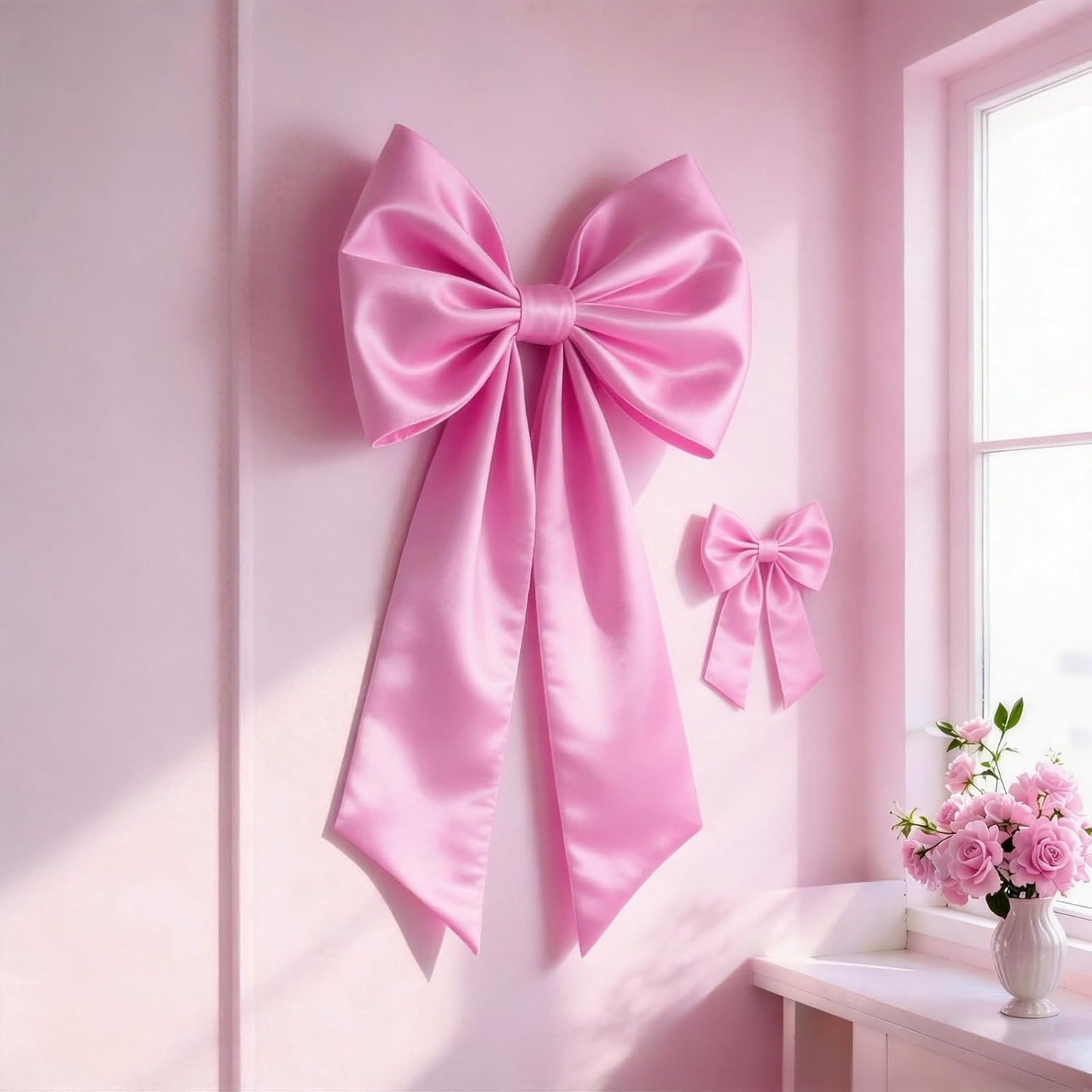 Skiennix Pink Bow Decor - 2 Pack of Large & Small Coquette Wall Backdrop for Valentine's Day & Showers