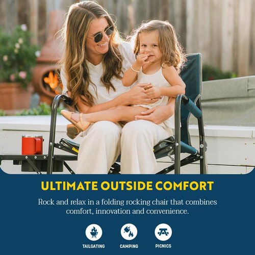 GCI Outdoor Freestyle Rocker Camping Chair - Portable Folding Design with Side Table, Drink Holder & Comfortable Backrest | Heathered Indigo