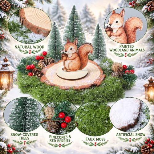 Woodland Animal Centerpiece Kit with Trees, Snow & Moss – 34 Pcs DIY Tables Decor