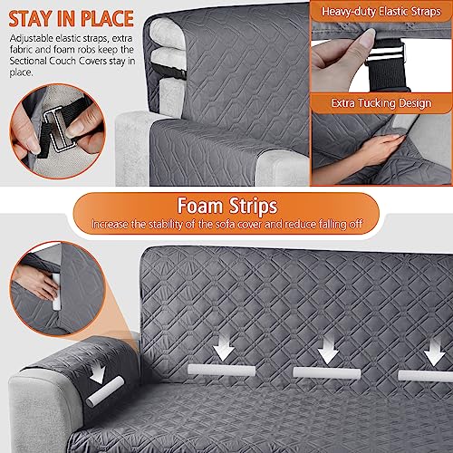Small Dark Gray Waterproof Sectional Couch Cover - Reversible L-Shaped Sofa Slipcover for Pets