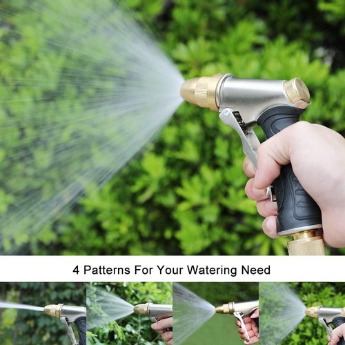 FANHAO Heavy Duty Metal Garden Hose Nozzle - 4 Spray Patterns for Efficient Watering & Washing