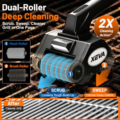 Electric Grill Brush Black Cordless BBQ Cleaner with 3-Speed Modes and Stainless Steel Rollers