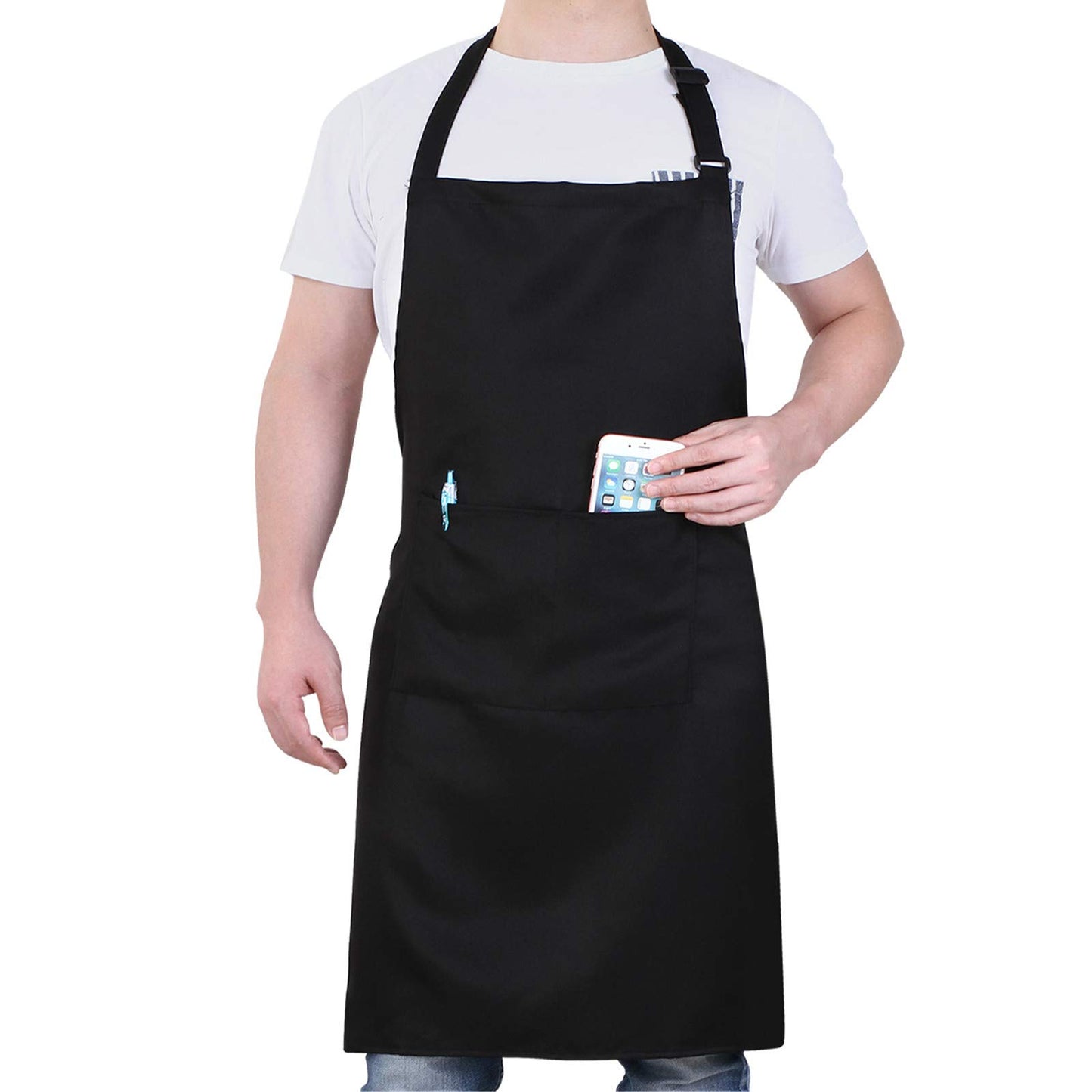 Will Well Chef Apron for Men and Women - 33" x 27" Large with 38" Waist Ties for a Comfy and Snug Fit, Durable and Lightweight, with 2 Spacious Pockets for Your Cooking Essentials - 1-Pack, Black