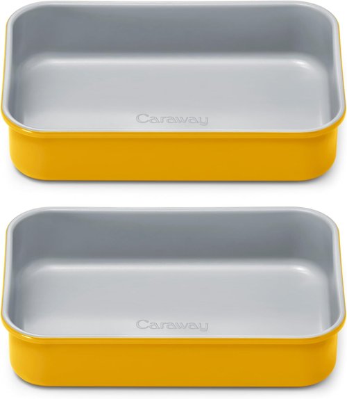 Caraway Nonstick Baking Pan Duo - 9” x 6.5” Deep Ceramic for Casseroles & Lasagna - Non-Toxic, Aluminized Steel - Marigold