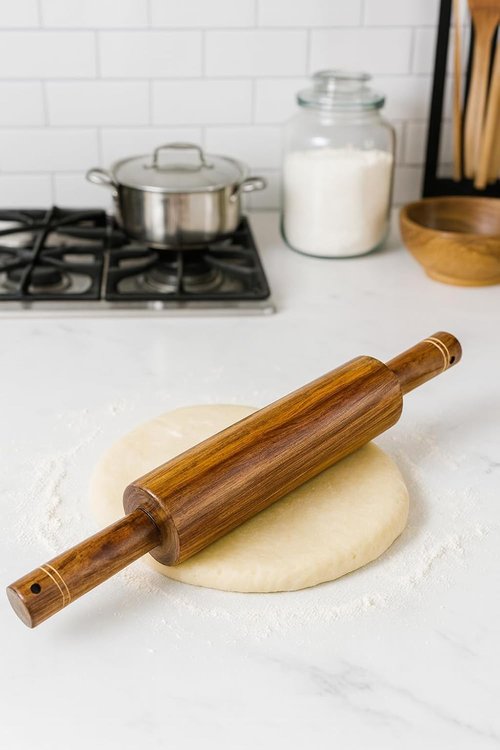 Classic Wooden Rolling Pin - 18-Inch Hardwood Dough Roller for Baking Pizza, Pie, Pastry & Cookies