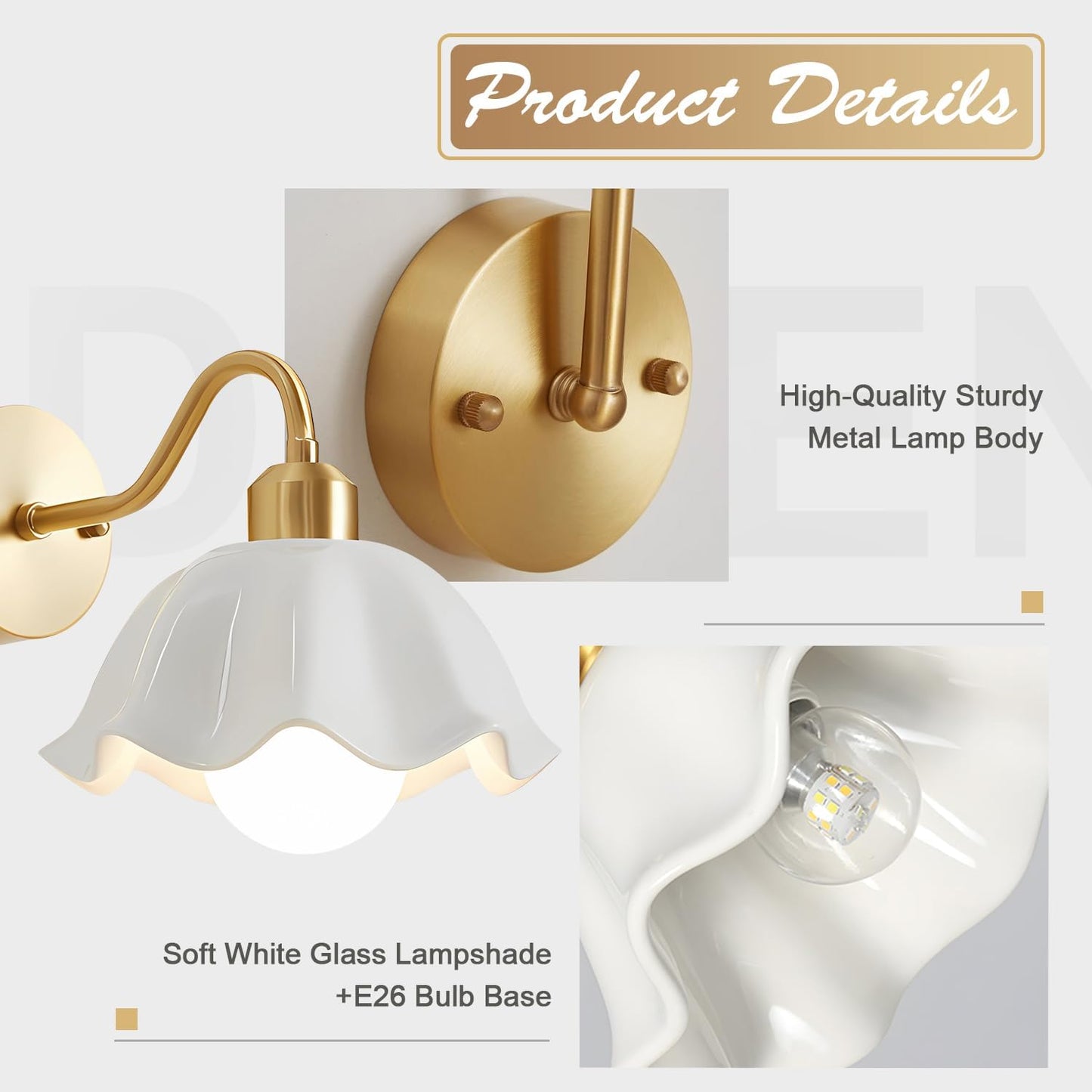 Gold Wall Sconce 1-Light Modern Wall Lighting Fixture Farmhouse Vanity Sconces Lights with Milk White Glass Shade Indoor Wall Sconce Lamp Wall Mount Light Fixture for Bedroom MWL02-1A