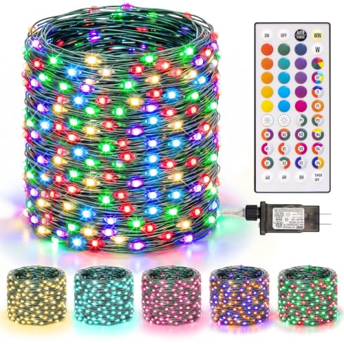 LitHome 130ft RGB 400LED Fairy String Lights with Remote - Green Wire