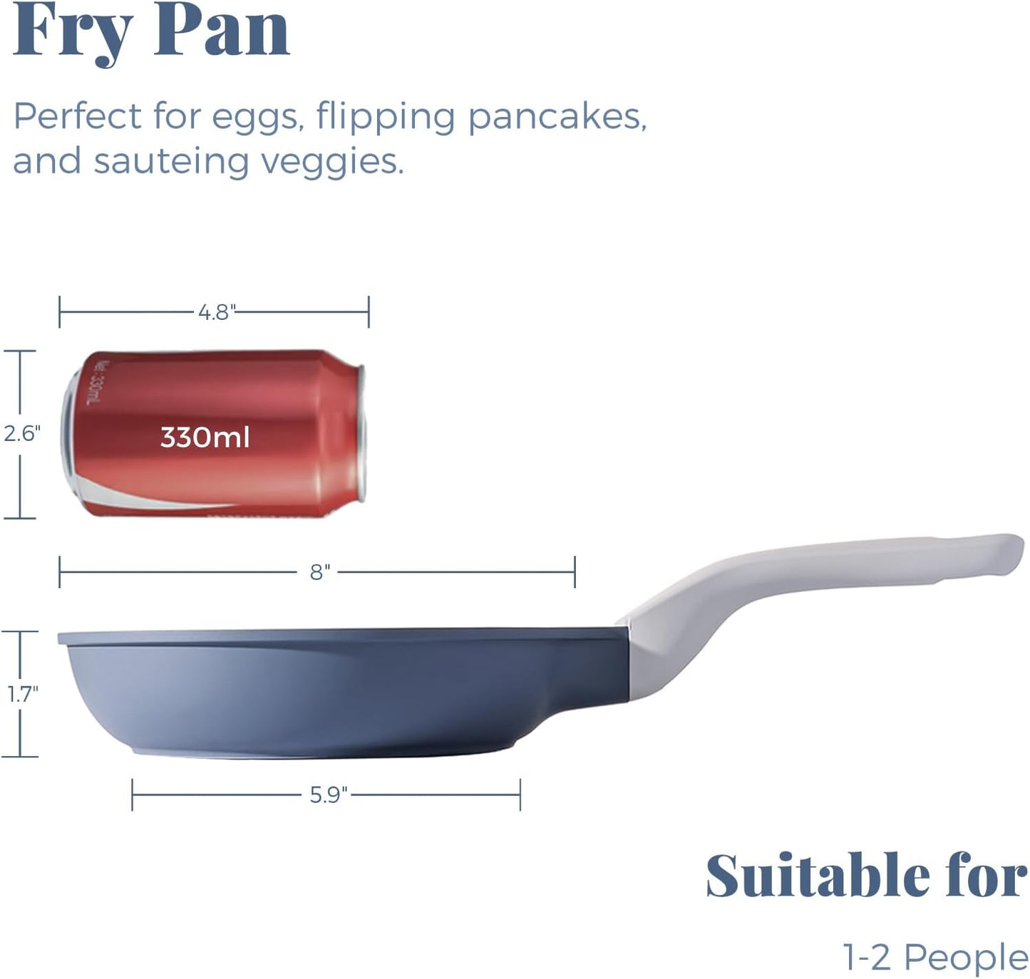 PRICUSIS Nonstick Ceramic Frying Pan - 8 Inch Blue Gray Skillet | Induction Compatible & Oven Safe