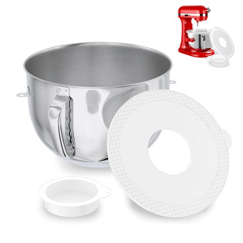 6QT Stainless Steel Bowl and Bowl Lid Covers for Kitchenaid Stand Mixers, Kitchen Aid Mixing Replacement attachment for 6QT Lift Mixer with Handle, Dishwasher safe.