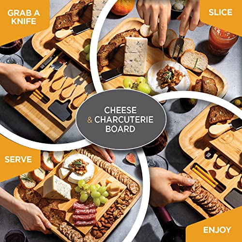 Bambüsi Charcuterie Board Set with Accessories - Bamboo Cheese Platter & Serving Tray