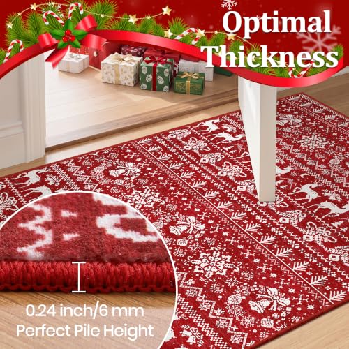Miukiki Red 2' x 6' Washable Christmas Runner Rug Non Slip Kitchen Decor