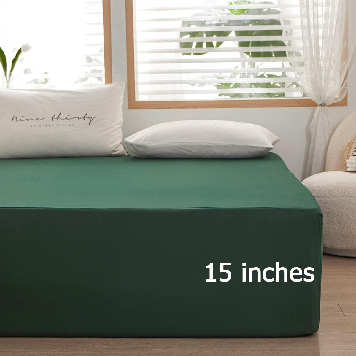 Queen Size Fitted Sheet by [Brand Name] - Soft Microfiber, 15-Inch Deep Pocket, Dark Green | Fade & Shrink Resistant