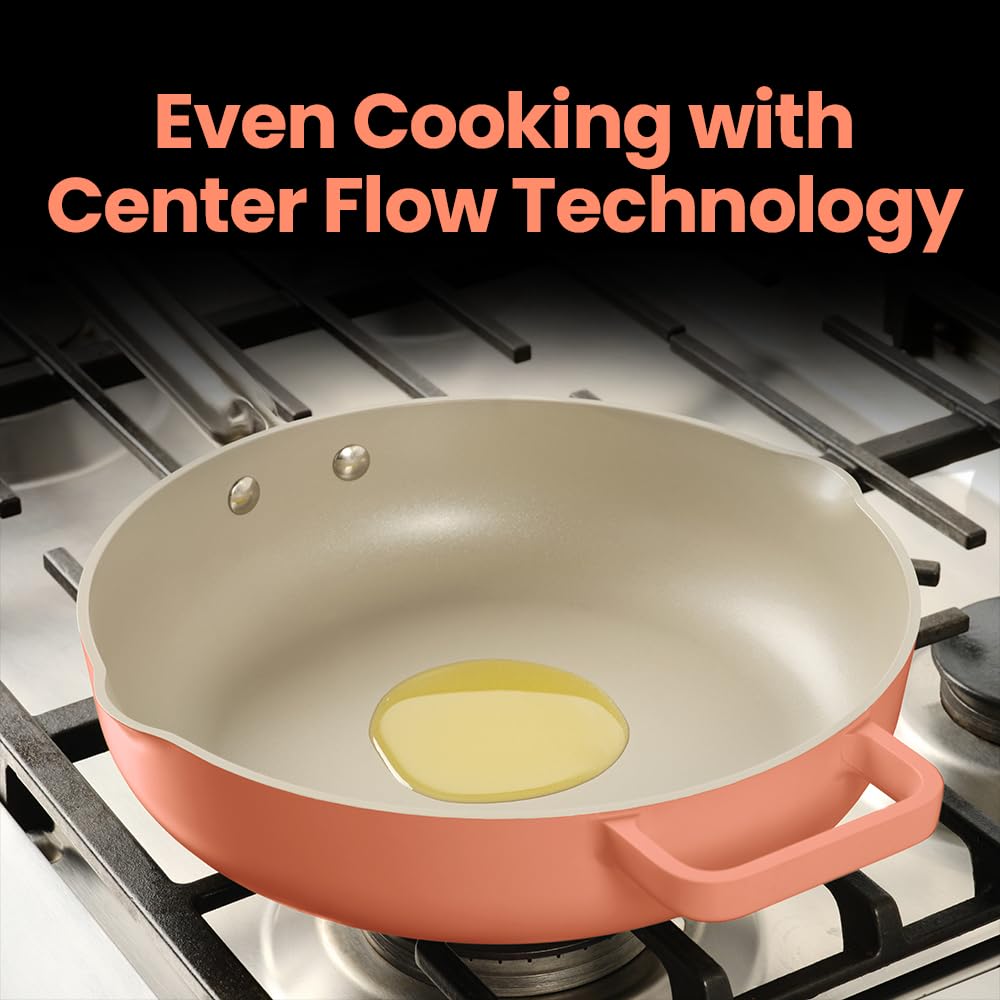 Nutricook 10.5” Ceramic Nonstick Pan with Lid, Steamer & Spatula | Oven Safe, Induction Compatible | 10-in-1 Multi-Function Cookware for Saute, Frying, Searing, Steaming & Baking, Canyon Sunset