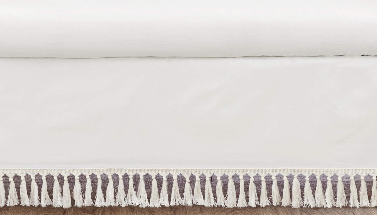 Sweet Jojo Designs Boho Desert Sun Girl or Boy Baby Nursery Crib Bed Skirt Dust Ruffle - Ivory Beige Off White Cream Bohemian Minimalist Tassels Fringe Macrame Cotton Neutral