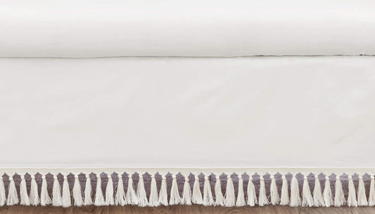 Sweet Jojo Designs Boho Desert Sun Girl or Boy Baby Nursery Crib Bed Skirt Dust Ruffle - Ivory Beige Off White Cream Bohemian Minimalist Tassels Fringe Macrame Cotton Neutral