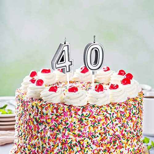 Frienda 40th Birthday Candles, Number 40 Candles, Happy Birthday Cake Topper Decoration for Men Women Anniversary Party Wedding Decoration Anniversary Celebration Supplies Theme Party(Silver)