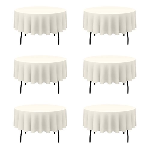 BRILLMAX 6 Pack Ivory Round Tablecloths 90 Inch for 60” Tables - 150 GSM Polyester Fabric, 15" Standard Drop, Water, Stain & Wrinkle Resistant Cloth Cover for Wedding Reception Banquet Dining