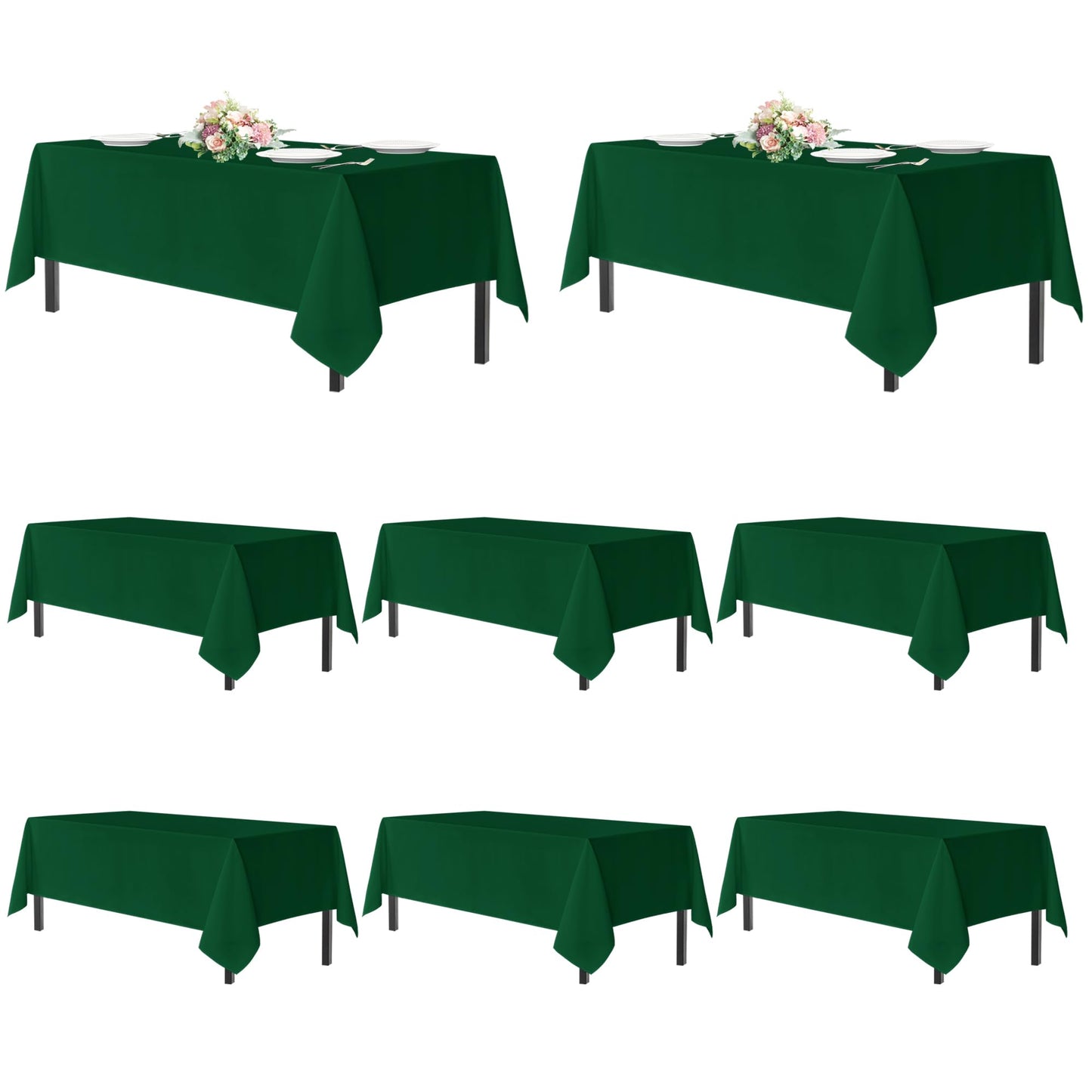 sancua Tablecloths for 6 Foot Rectangle Tables, 8 Pack - Washable Polyester Fabric Table Cloth for Chirstmas Party, Birthday, Banquet Reception, 54x108 Inch Hunter Green
