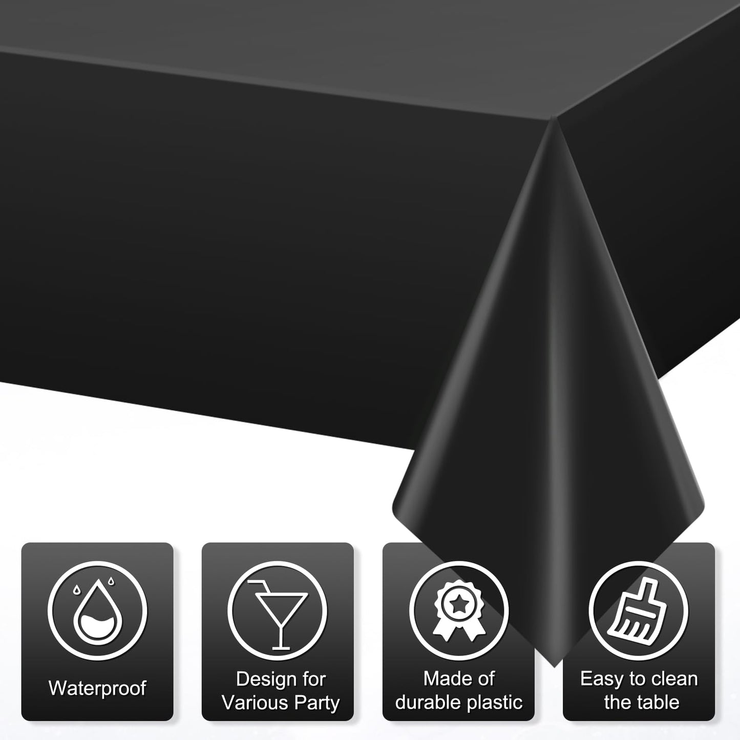 YIDAKO 12Pcs Black Rectangle Tablecloth,Disposable Plastic Table Cloth,Waterproof Black Table Cover for Graduation Birthdays Weddings Anniversary Party Decorations,54 x 108 Inch