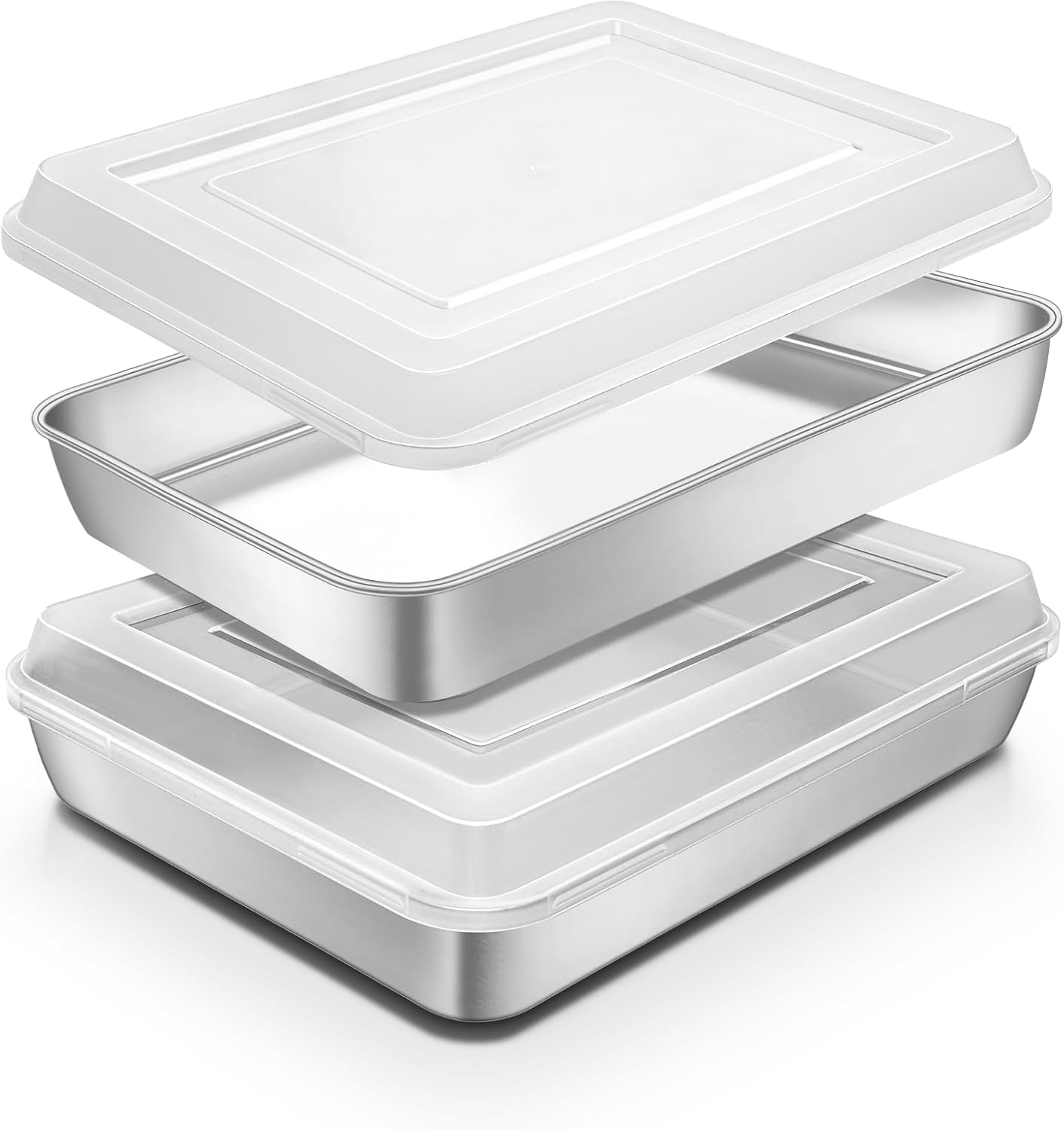 Regine Switzerland Stainless Steel Baking Pan - Heavy-Duty Deep Rectangle with Lid | 12⅓ x 9¾ x 2 Inch, Oven Safe