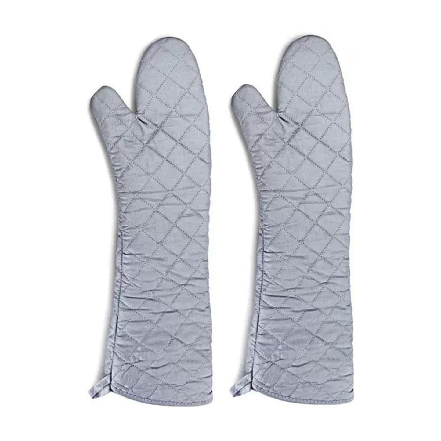 Extra Long Oven Mitts Heat Resistant Cotton Lining Oven Thick Gloves Kitchen Food Service Mittens for Pot Holders Cooking Baking BBQ (24 Inch Silver -1pair)