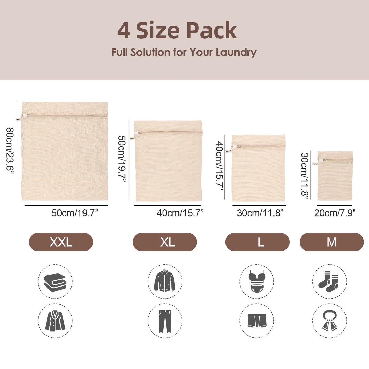 OKAKA 100% Cotton Mesh Laundry Bags, Premium Soft, No Dye, Set of 4, Natural