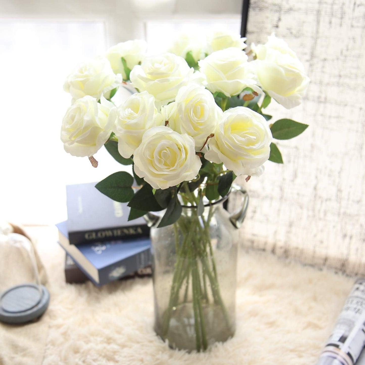 Real Touch Mini PU Tulips Bouquet - Premium Artificial Flowers for Wedding, Home & Event Decor (Set of 30, Cream White)