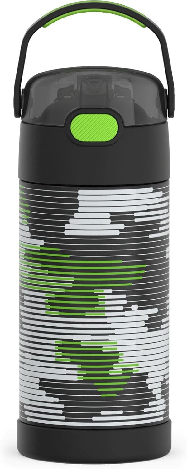THERMOS FUNTAINER Water Bottle - 12 Ounce Kids Stainless Steel Vacuum Insulated with Straw | Inline Camo