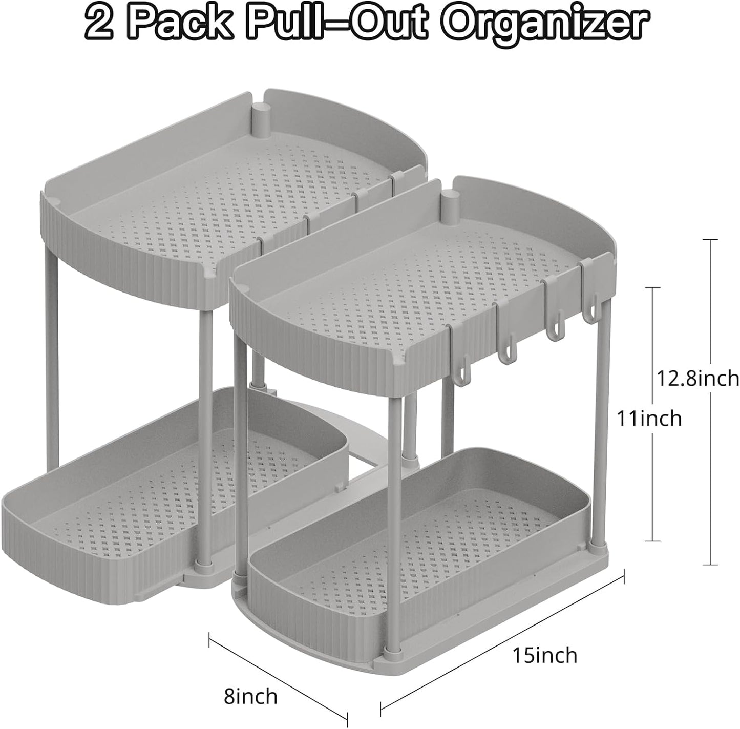 Ukeetap Multi-Purpose Pull-Out Storage Organizers - Under Sink & Cabinet Solutions, 12.8 Inch, Grey