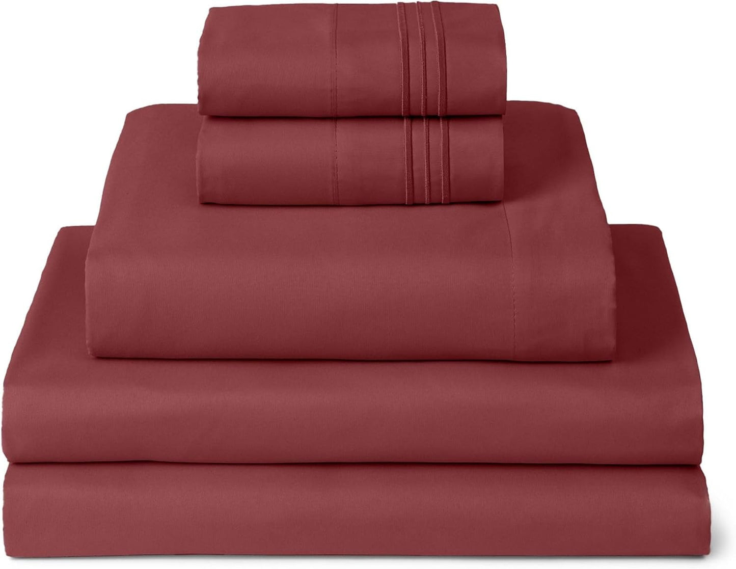 Mellanni Split King Sheets Set - 5 PC Hotel Luxury Bedding | Extra Soft, Cooling, Wrinkle-Resistant (Brick Red)