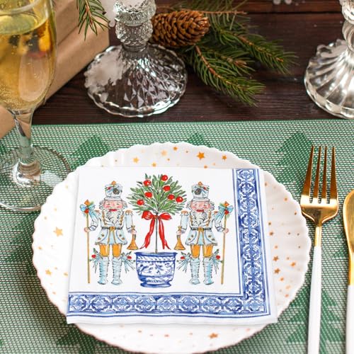JarThenaAMCS 50 Pcs Christmas Luncheon Napkins - Nutcracker Topiary Chinoiserie Disposable Dinner Napkins