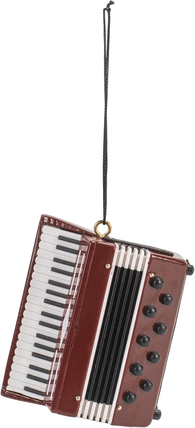 Burgundy Wood Accordion Ornament - 2.8" Decorative Gift for Music Lovers