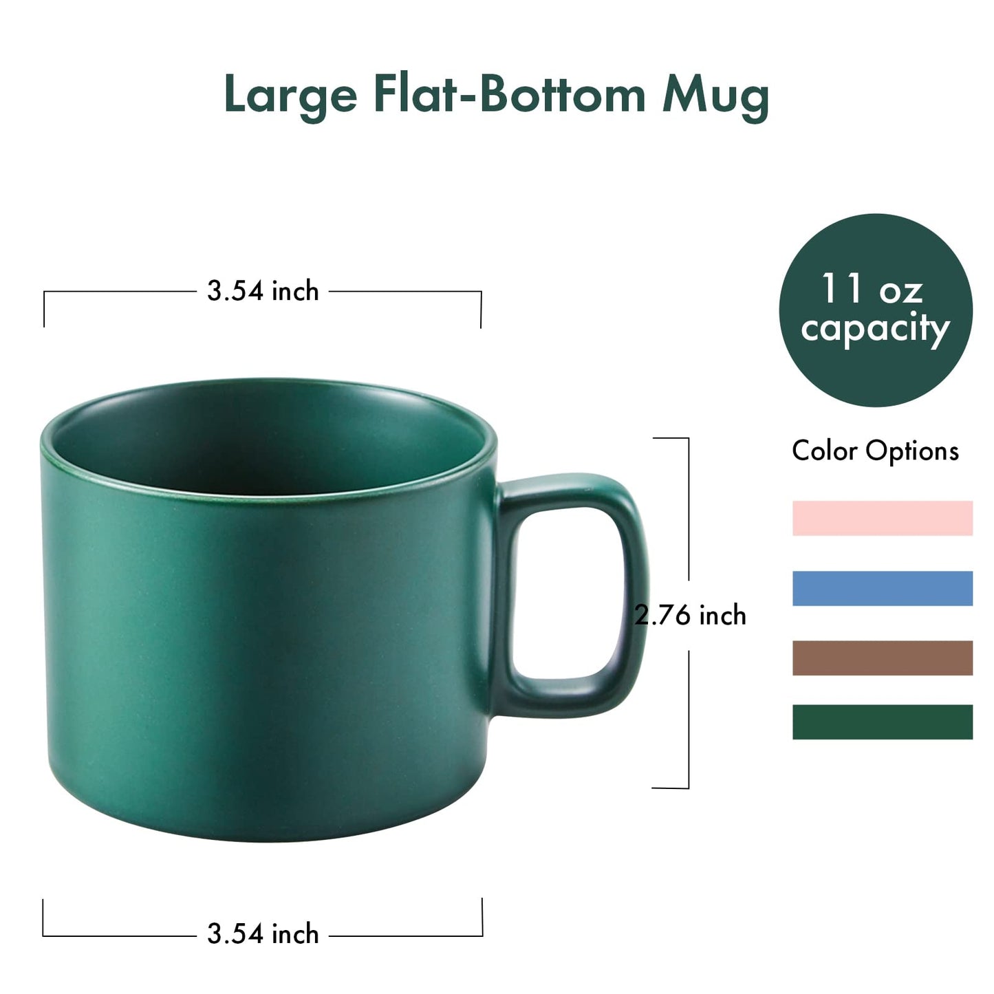 VOBAGA Coffee Mug 11 oz Tea Cup with Flat-Bottom Warming Coffee Milk for Office and Home Valentine's Day Gift(Green)
