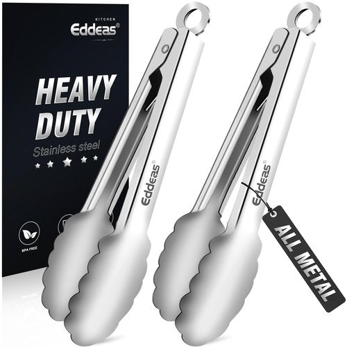 Eddeas 2 Pcs 7 Inch Small Tongs, Heavy Duty Stainless Steel Kitchen Tongs, For Cooking, Food, Buffet, Salad, Fruits, Bread, Dishwasher Safe