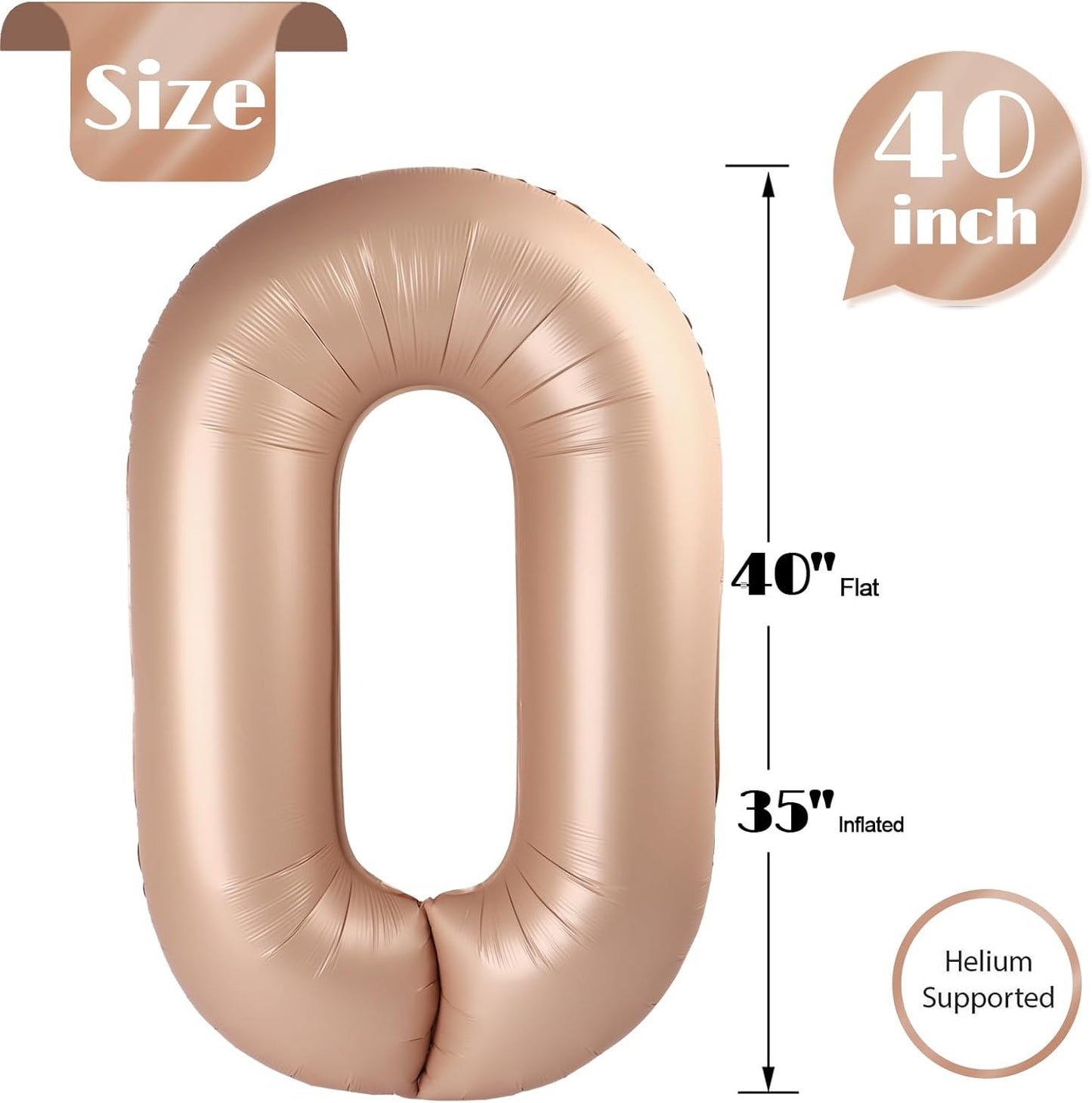 Light Brown Number Balloon - 40 Inch Tan 0 Balloon | Beige Birthday Decorations & Party Supplies
