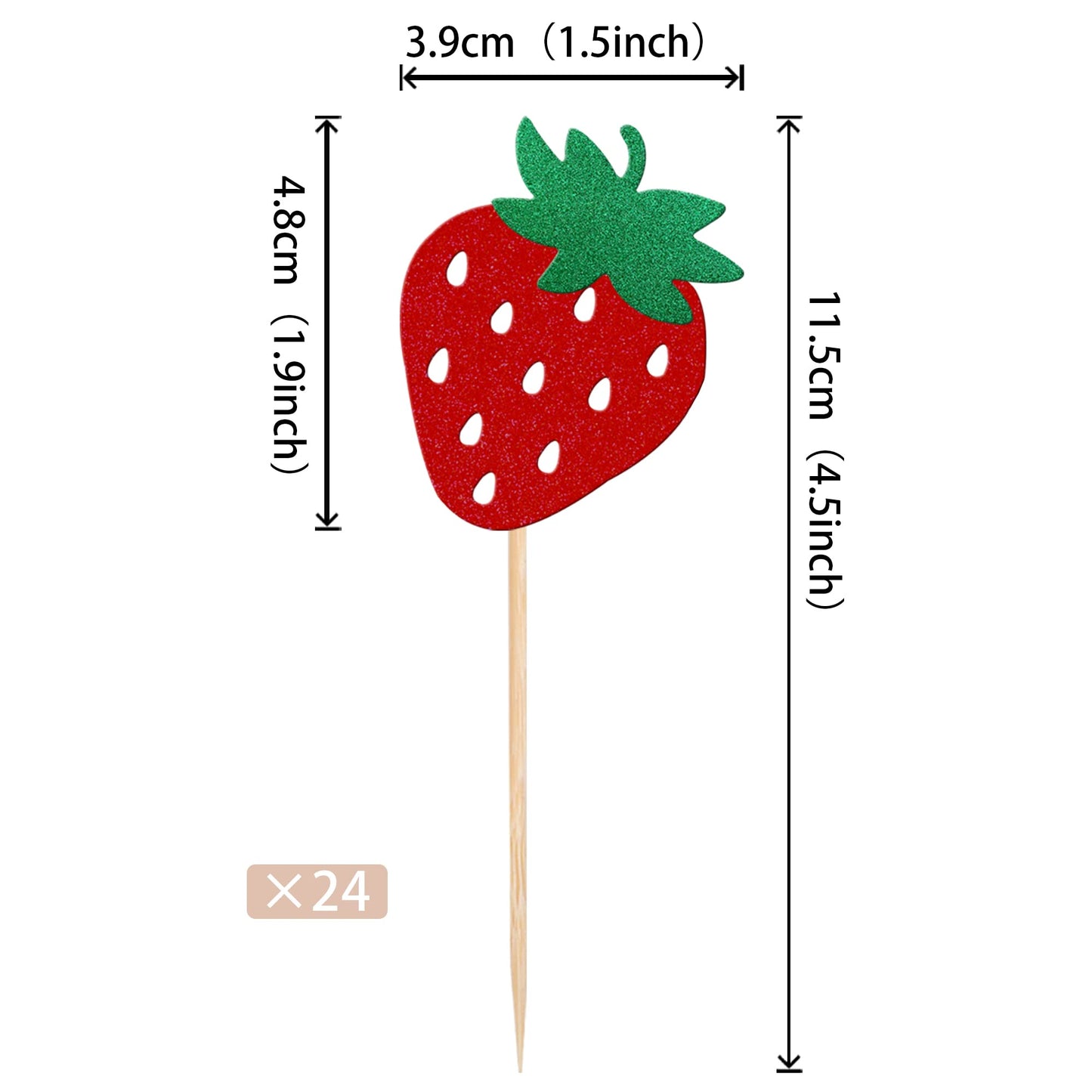24 PCS Strawberry Cupcake Toppers Red Glitter Fruit Theme Berry Strawberry Cupcake Picks for Summer Sweet Fruit Baby Shower Kids Birthday Party Cake Decorations Supplies
